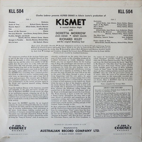 Alfred Drake & The Kismet Original Broadway Cast : Kismet (LP, Album, Mono)