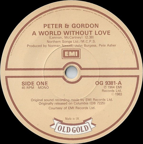 Peter & Gordon : A World Without Love / Nobody I Know (7", Mono)