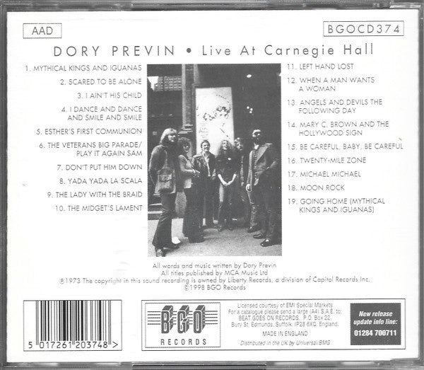 Dory Previn : Live At Carnegie Hall (CD, Liv)