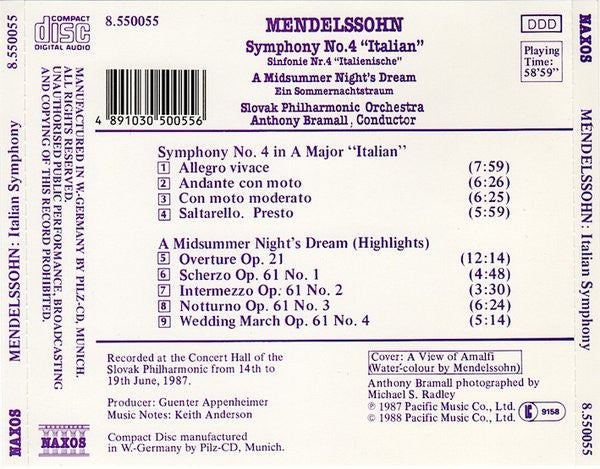 Felix Mendelssohn-Bartholdy, Slovak Philharmonic Orchestra, Anthony Bramall : Symphony No. 4 "Italian" / A Midsummer Night's Dream (CD, Album)