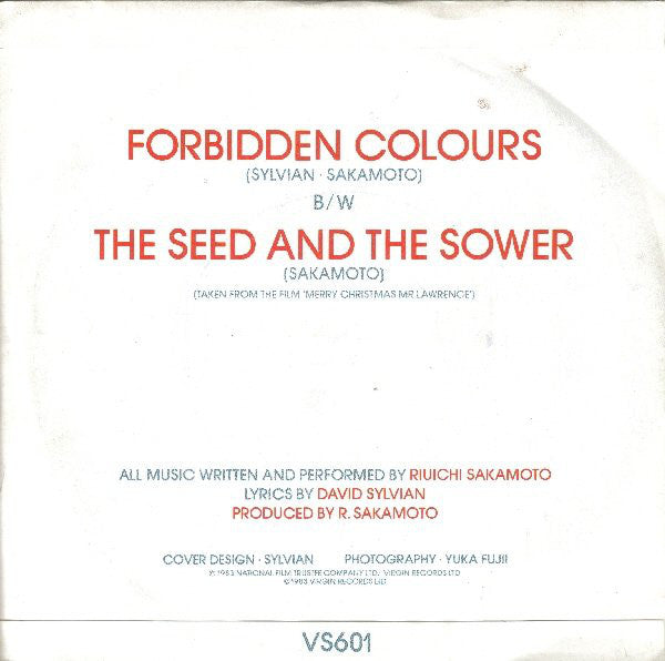 Ryuichi Sakamoto & David Sylvian : Forbidden Colours (7", Single)