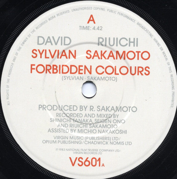 Ryuichi Sakamoto & David Sylvian : Forbidden Colours (7", Single)