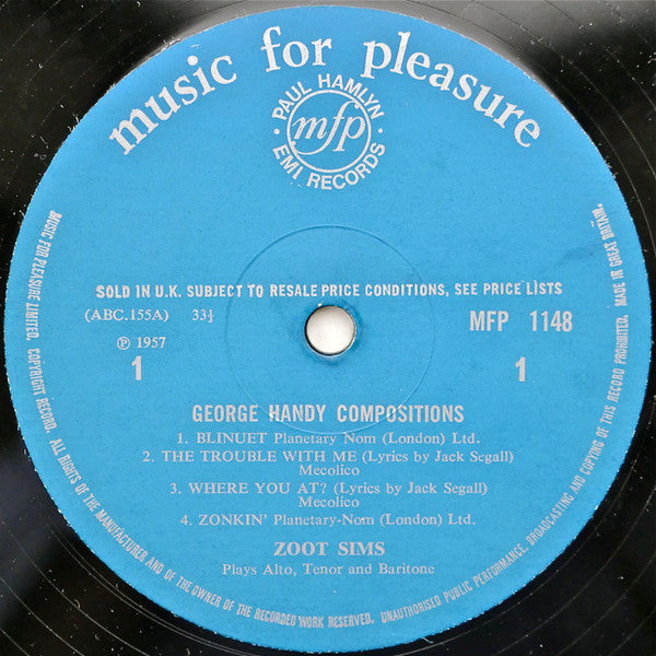 Zoot Sims : Plays Alto Tenor & Baritone (George Handy Compositions) (LP, Album, Mono, RE)