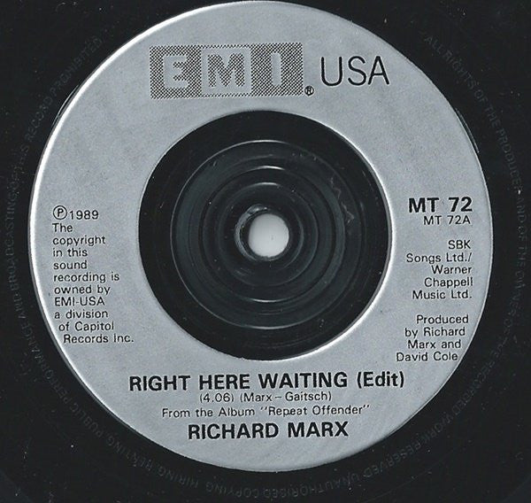 Richard Marx : Right Here Waiting (7", Single, Inj)