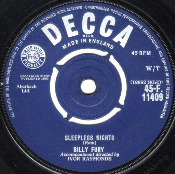 Billy Fury : I'd Never Find Another You (7", Single, 4-P)