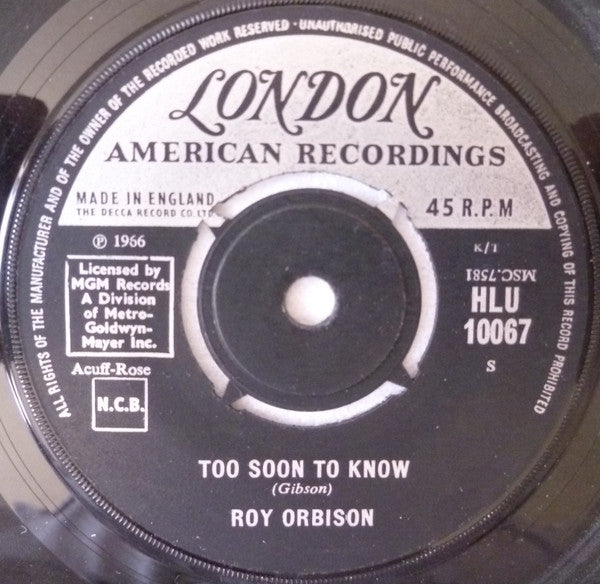 Roy Orbison : Too Soon To Know (7", Single)