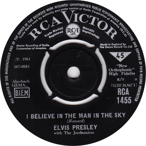Elvis Presley With The Jordanaires : Crying In The Chapel (7", Single)