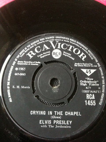 Elvis Presley With The Jordanaires : Crying In The Chapel (7", Single)