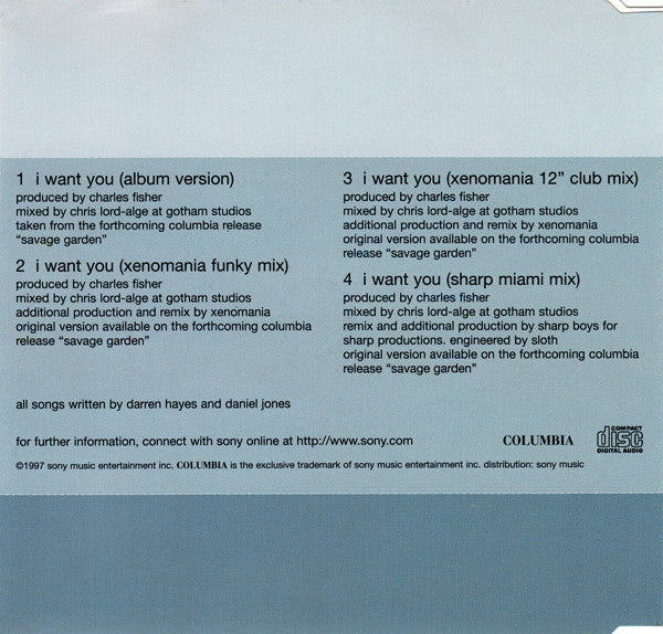 Savage Garden : I Want You (CD, Single)