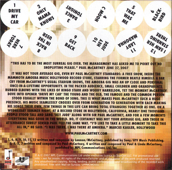 Paul McCartney : Live In Los Angeles (CD, Album, Promo)