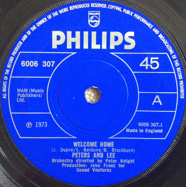 Peters & Lee : Welcome Home (7", Pap)