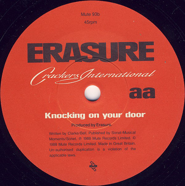 Erasure : Crackers International (7", Single, Red)