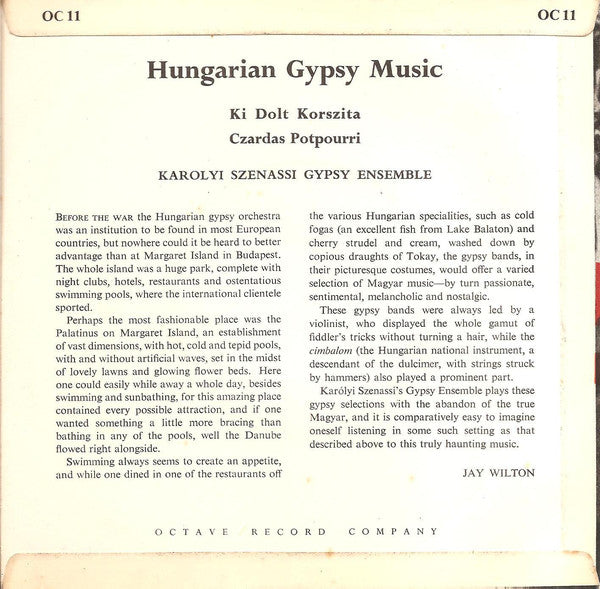 Karoly Szenassy Gypsy String Band : Hungarian Gypsy Music (7")