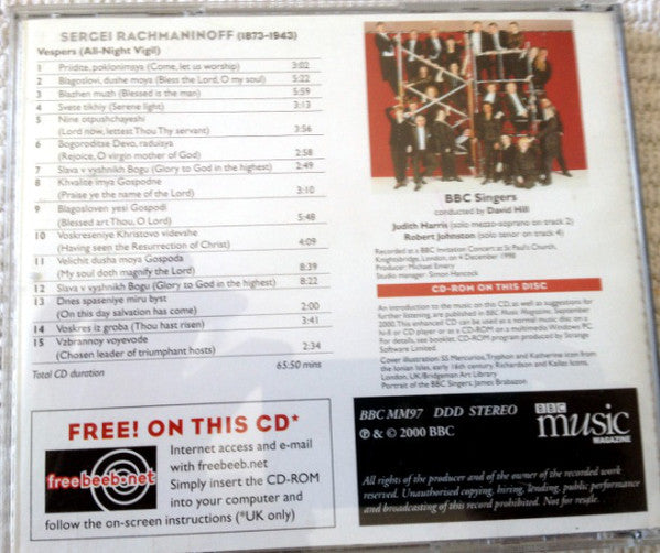 Sergei Vasilyevich Rachmaninoff - BBC Singers / David Hill : Vespers (All-Night Vigil) (CD-ROM, Album, Enh)