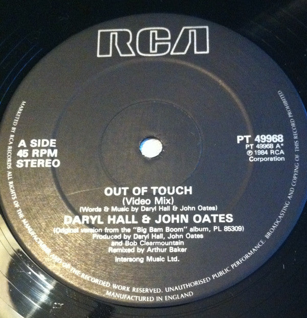 Daryl Hall & John Oates : Out Of Touch (Video Mix) (12")