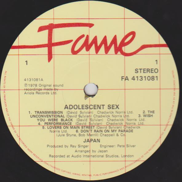 Japan : Adolescent Sex (LP, Album, RE)