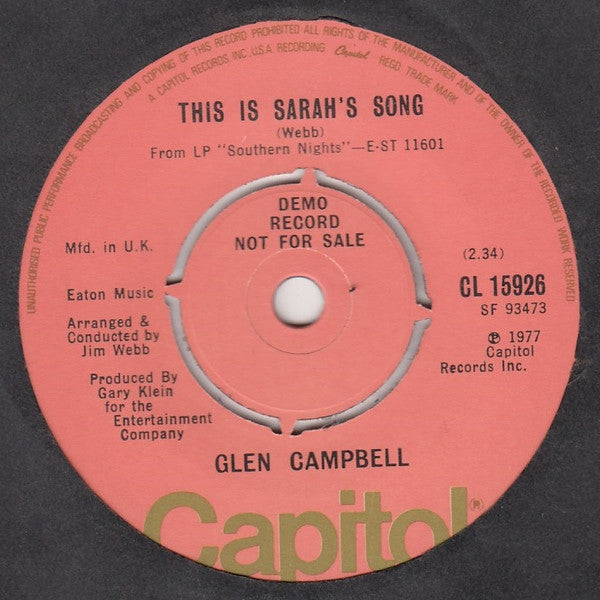 Glen Campbell : Sunflower (7", Single, Promo)