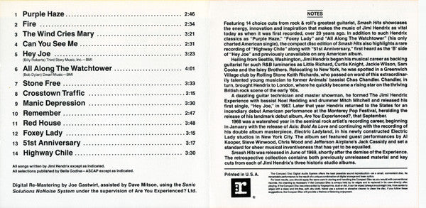Jimi Hendrix Experience* : Smash Hits (CD+G, Comp, RE, RM)