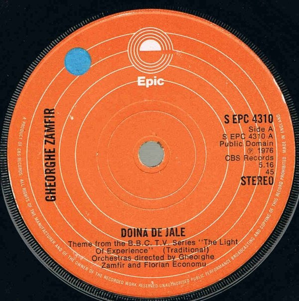 Gheorghe Zamfir : Doina De Jale (7", Single, Ora)