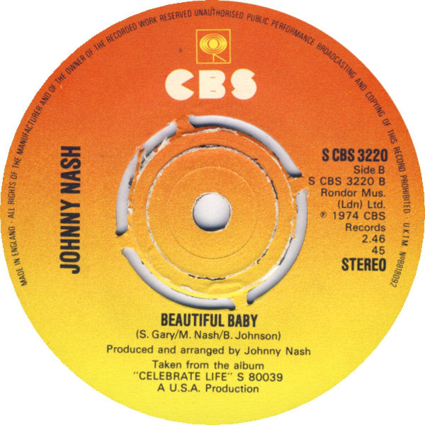 Johnny Nash : Tears On My Pillow (I Can Take It) / Beautiful Baby (7", Single, Pus)