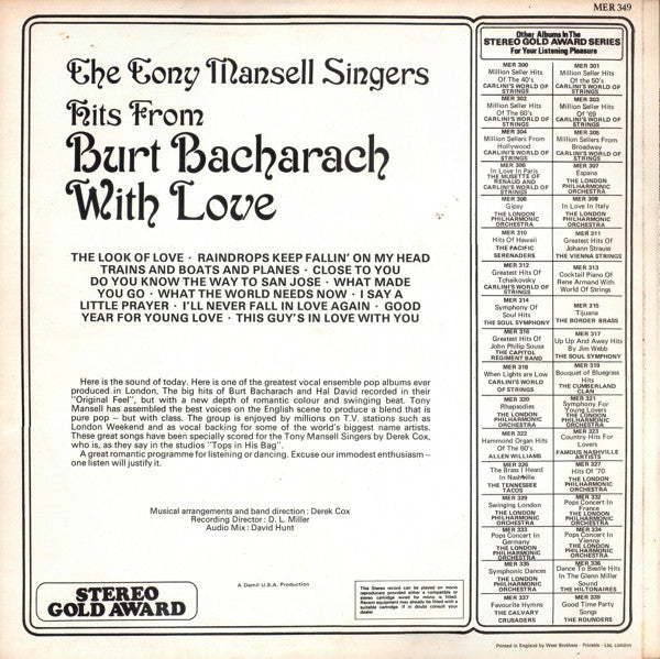 The Tony Mansell Singers : Hits From Burt Bacharach With Love (LP)