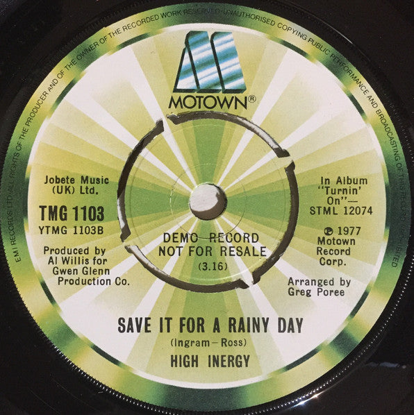 High Inergy : Love Is All You Need / Save It For A Rainy Day (7", Promo)