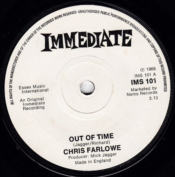 Chris Farlowe : Out Of Time (7", Single, RE, Sol)