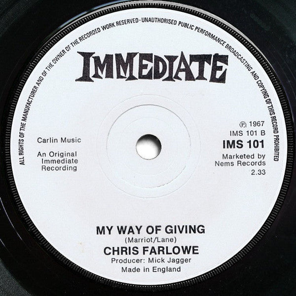 Chris Farlowe : Out Of Time (7", Single, RE, Sol)