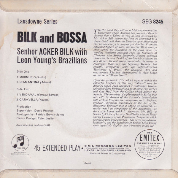 Acker Bilk With Leon Young's Brazilians : Bilk And Bossa (7", EP, Mono)