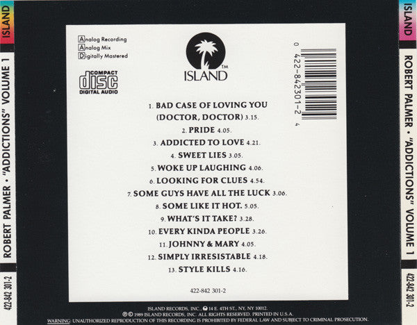 Robert Palmer : Addictions Volume I (CD, Comp, RE, SID)