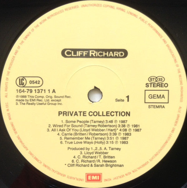 Cliff Richard : Private Collection (1979 - 1988) (2xLP, Comp)