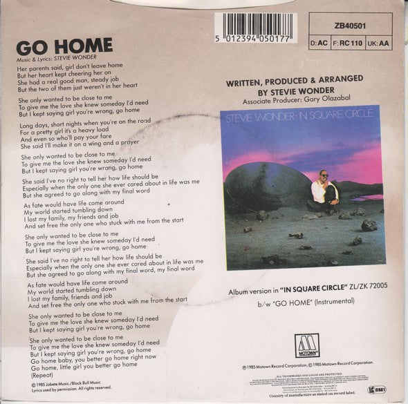 Stevie Wonder : Go Home (7", Single)