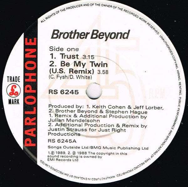 Brother Beyond : Trust (7", S/Sided, Single, Etch, Ltd)