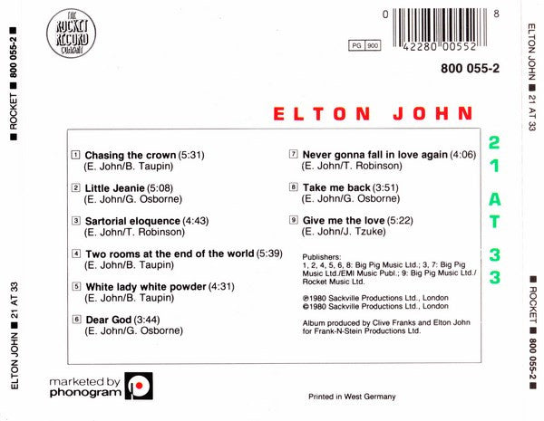 Elton John : 21 At 33 (CD, Album, RE)