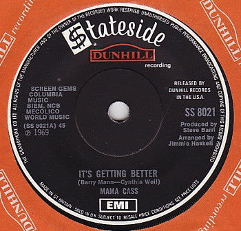 Cass Elliot : It's Getting Better (7", Single, Mono, Sol)