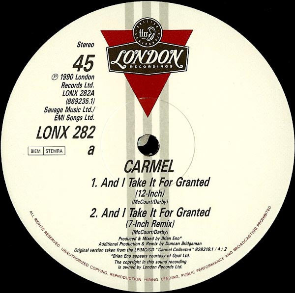 Carmel (2) : And I Take It For Granted (12")