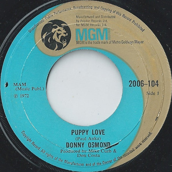 Donny Osmond : Puppy Love (7", Single, Lar)