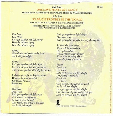 Bob Marley & The Wailers : One Love / People Get Ready (7", Single)