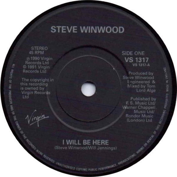 Steve Winwood : I Will Be Here (7", Single)