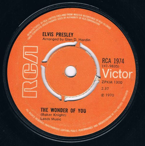 Elvis Presley : The Wonder Of You (7", Single, Pus)