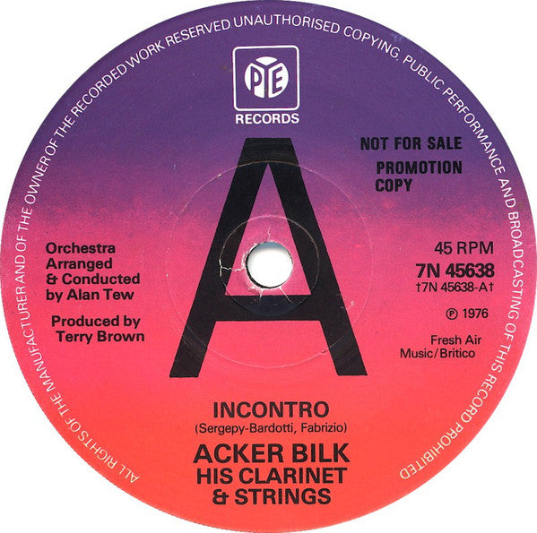 Acker Bilk His Clarinet & Strings* : Incontro (7", Promo, Sol)