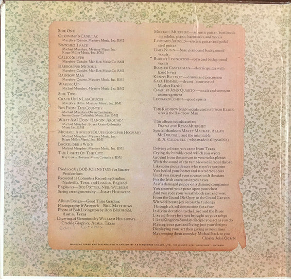 Michael Martin Murphey : Geronimo's Cadillac (LP, Album, Gat)
