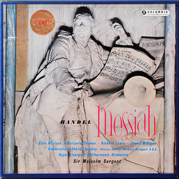 Handel*, Elsie Morison, Marjorie Thomas, Richard Lewis (3), James Milligan, Huddersfield Choral Society, Liverpool Philharmonic Orchestra*, Sir Malcolm Sargent : Messiah (3xLP + Box, Album)