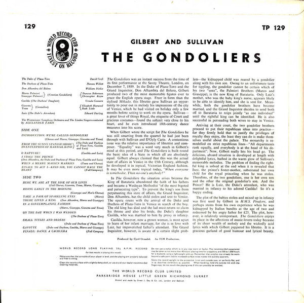 Gilbert And Sullivan*, Westminster Symphony Orchestra, The Linden Singers, Alexander Faris : The Gondoliers (LP, Club, RE)