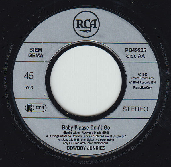 Cowboy Junkies : State Trooper/Baby Please Don't Go (7", Promo)