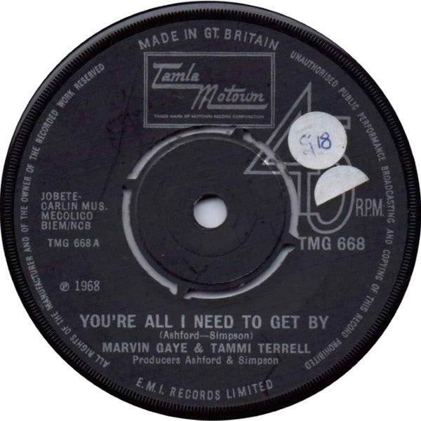 Marvin Gaye & Tammi Terrell : You're All I Need To Get By  (7", Single, Mono, RE, Pus)