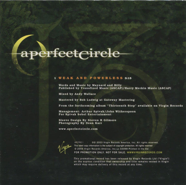 A Perfect Circle : Weak And Powerless (CD, Single, Promo, Car)