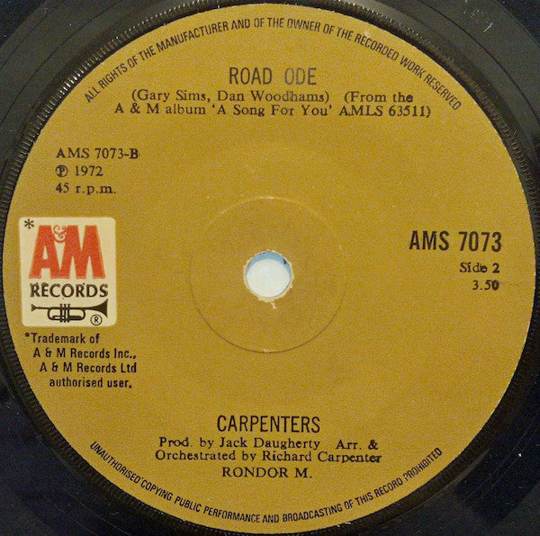 Carpenters : Yesterday Once More (7", Single, Sol)
