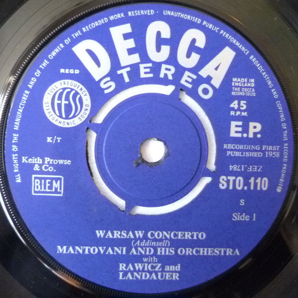 Mantovani And His Orchestra With Rawicz & Landauer : Warsaw Concerto / Cornish Rhapsody (7", EP)