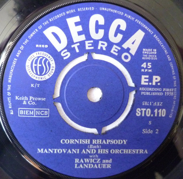 Mantovani And His Orchestra With Rawicz & Landauer : Warsaw Concerto / Cornish Rhapsody (7", EP)